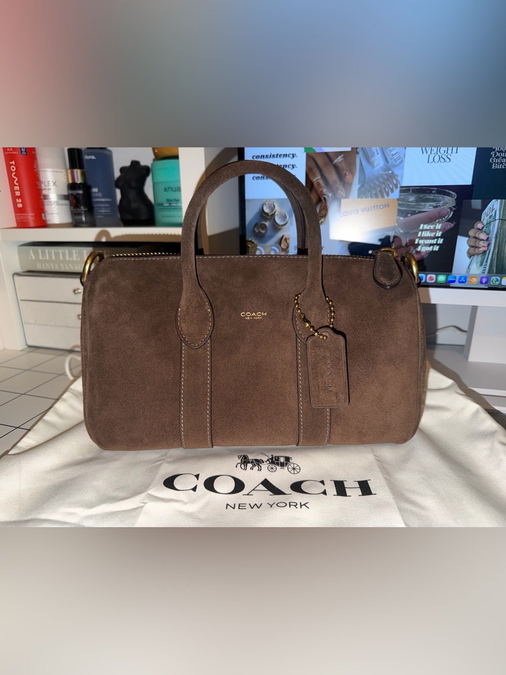 Coach Compass 25 in Chocolate Brown Suede